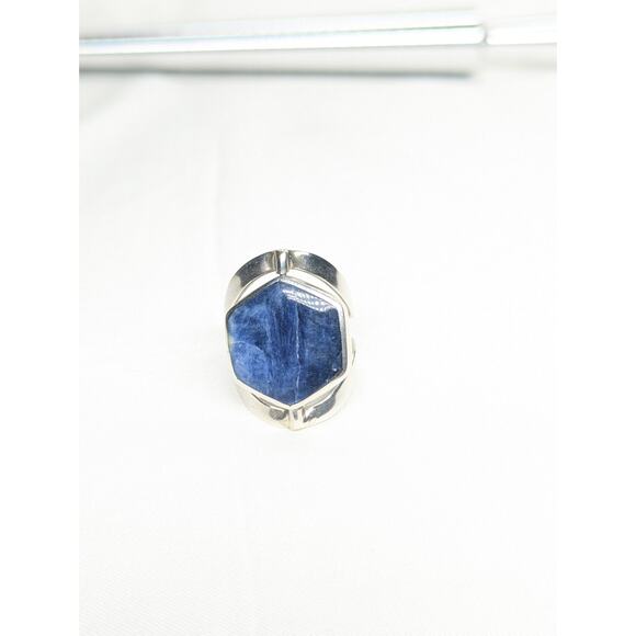 950 Peruvian Solid Silver Flip Ring Blue-Shell Gemstone Handcrafted Adjustable - Picture 6 of 9